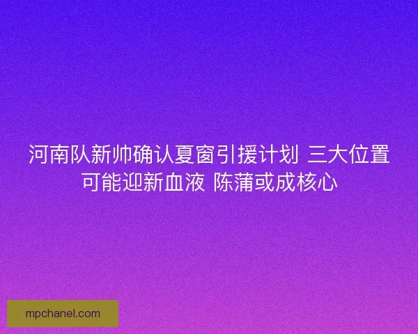 河南队新帅确认夏窗引援计划 三大位置可能迎新血液 陈蒲或成核心