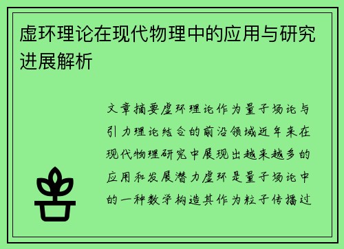 虚环理论在现代物理中的应用与研究进展解析